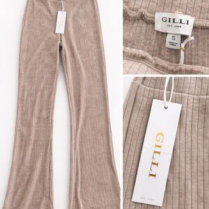 Gilli Ribbed Beige Flare Trousers